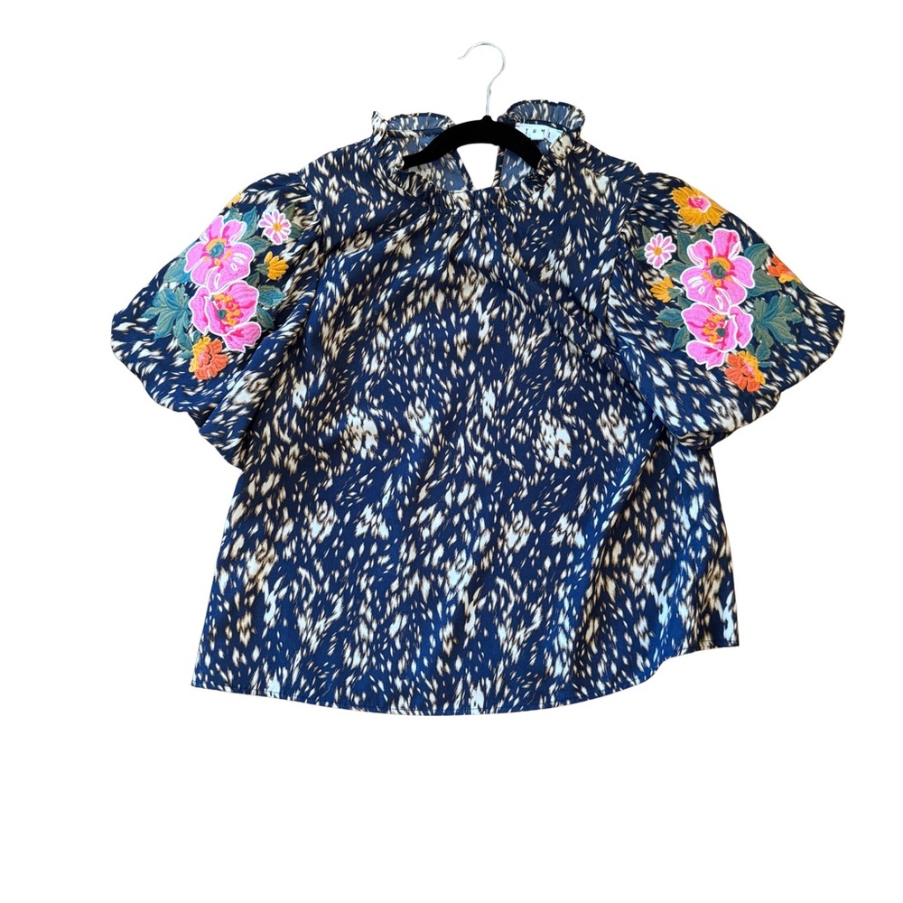 Floral Embroidered THML Top - Blue